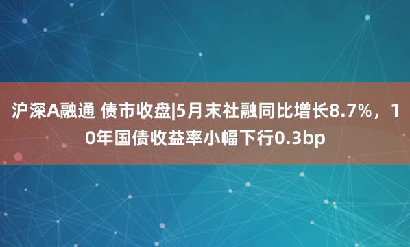 沪深A融通 债市收盘|5月末社融同比增长8.7%，10年国债收益率小幅下行0.3bp